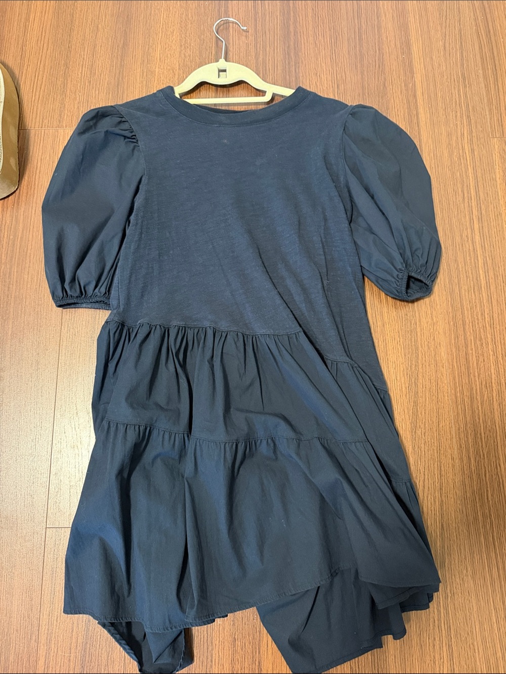 cinq a sept Navy Puff-Sleeve Tiered Casual Dress